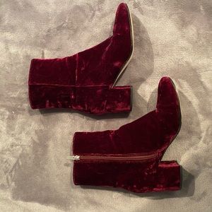 Pink suede mid calf booties